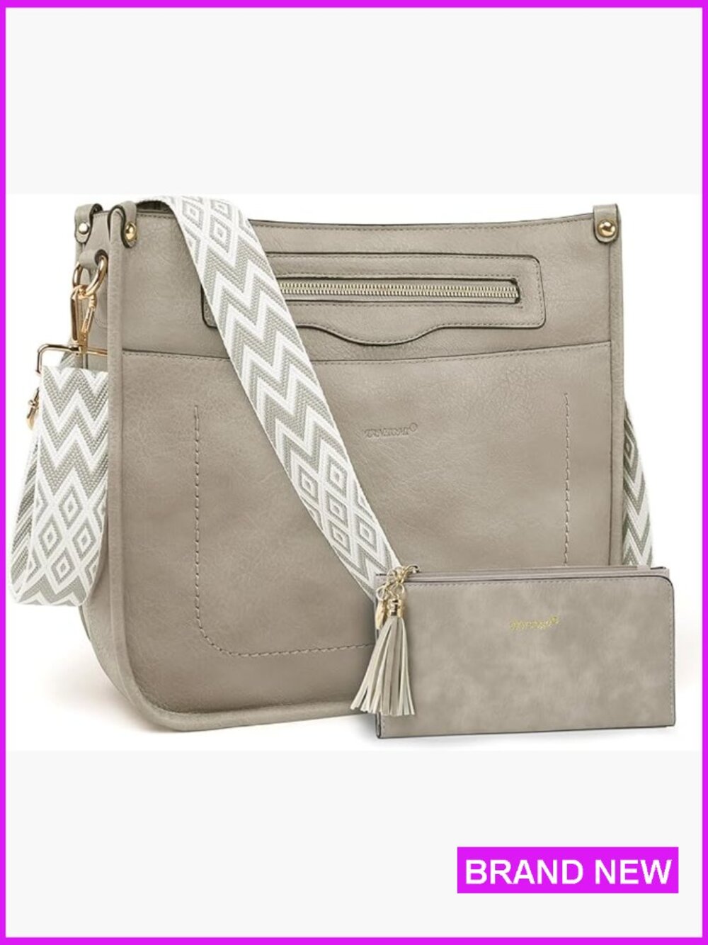 Vegan Leather Hobo Crossbody Bag 2-Piece Set with Wallet Adjustable Strap